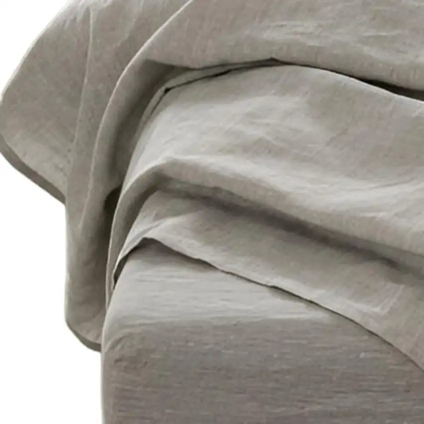 Four Piece Light Gray Linen Sheet Set Photo 3