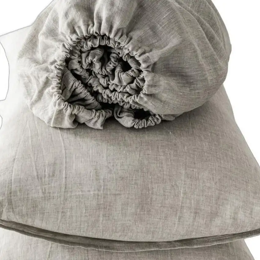 Four Piece Light Gray Linen Sheet Set Photo 3