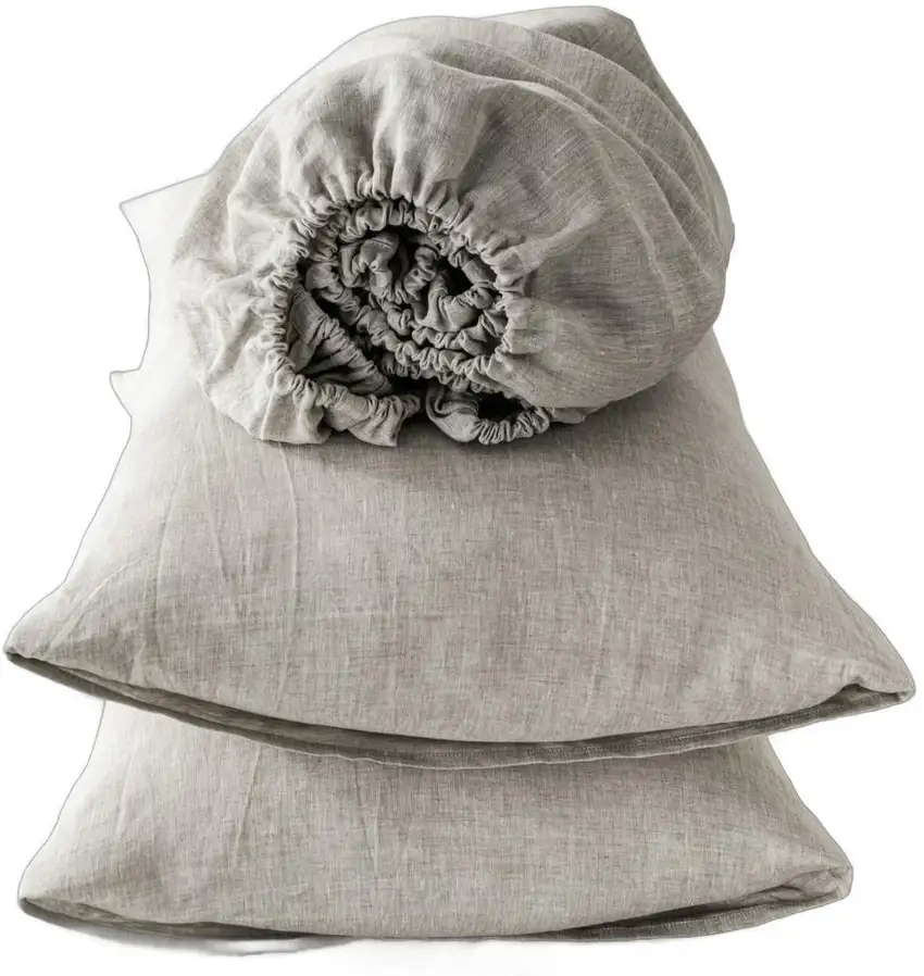 Four Piece Light Gray Linen Sheet Set Photo 1