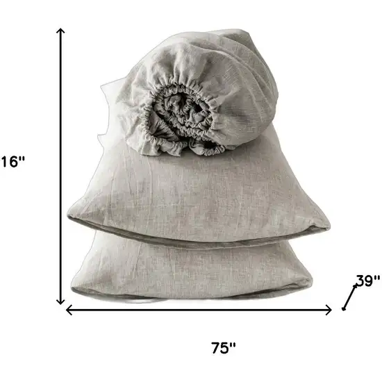 Four Piece Light Gray Linen Sheet Set Photo 7