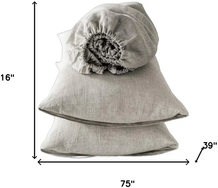 Four Piece Light Gray Linen Sheet Set Photo 7