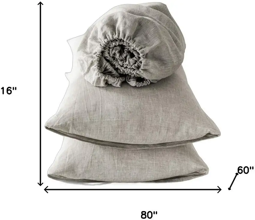 Four Piece Light Gray Linen Sheet Set Photo 7