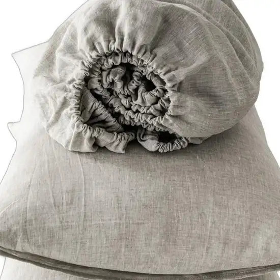 Four Piece Light Gray Linen Sheet Set Photo 3