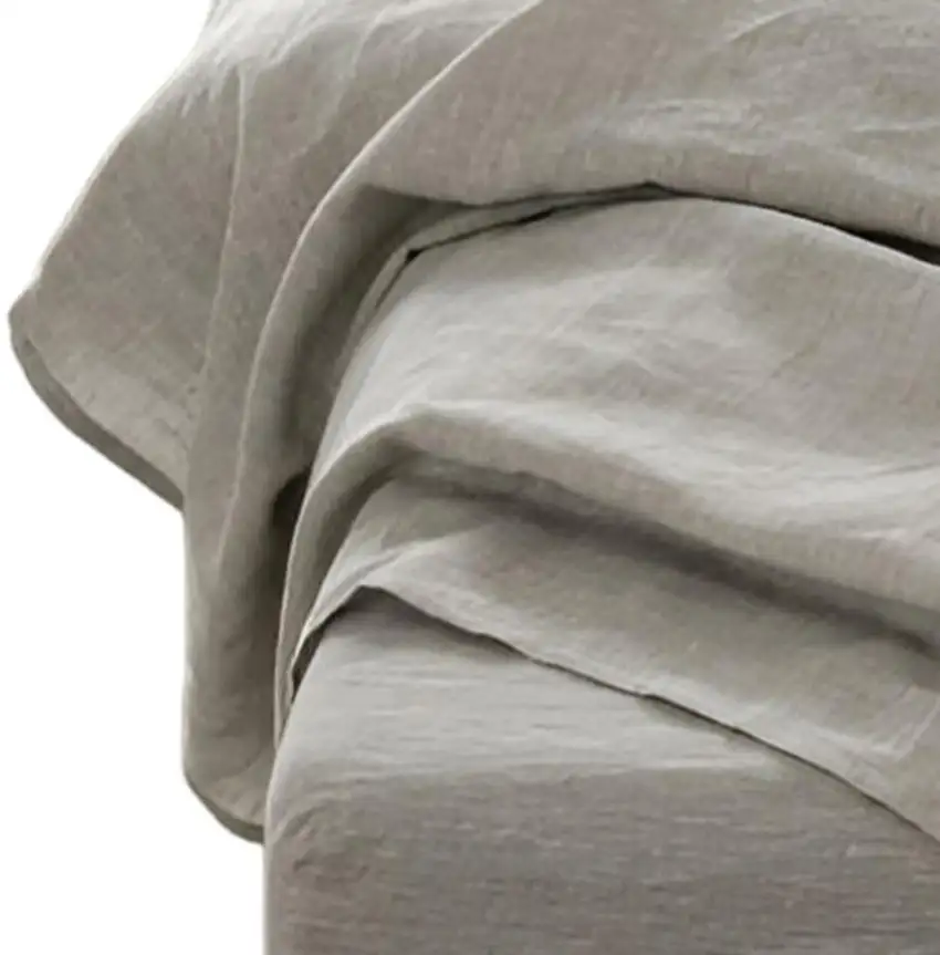 Four Piece Light Gray Linen Sheet Set Photo 3