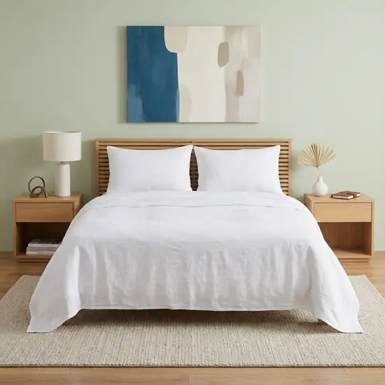 Four Piece White Linen Twin Sheet Set Photo 1