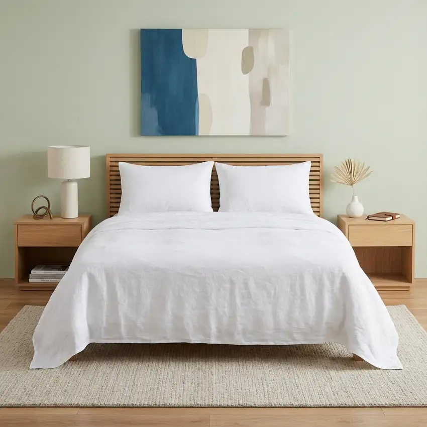 Four Piece White Linen Twin Sheet Set Photo 1