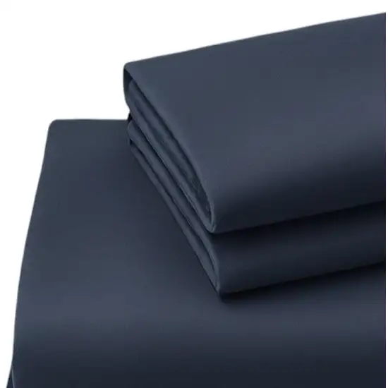Four Piece Navy Blue Cotton King Sheet Set Photo 4