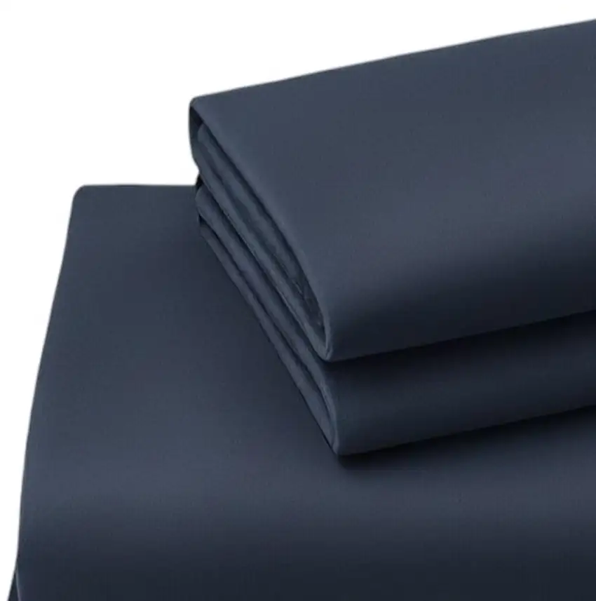 Four Piece Navy Blue Cotton King Sheet Set Photo 4