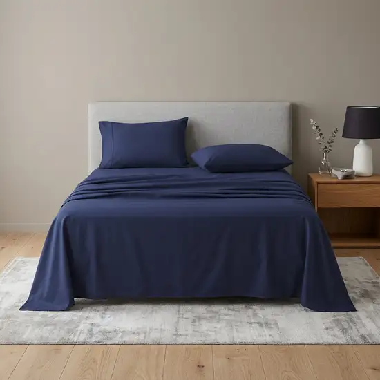 Four Piece Navy Blue Cotton King Sheet Set Photo 1