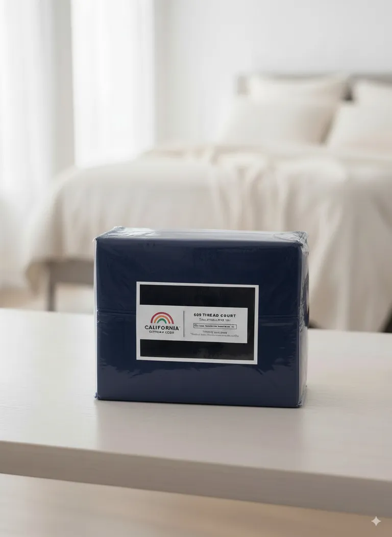 Four Piece Navy Blue Cotton King Sheet Set Photo 2