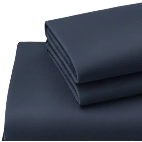 Four Piece Navy Blue Cotton Queen Sheet Set Photo 3