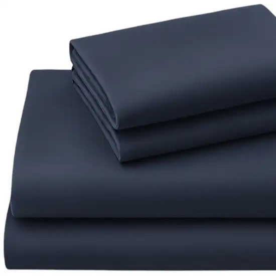 Four Piece Navy Blue Cotton Queen Sheet Set Photo 4