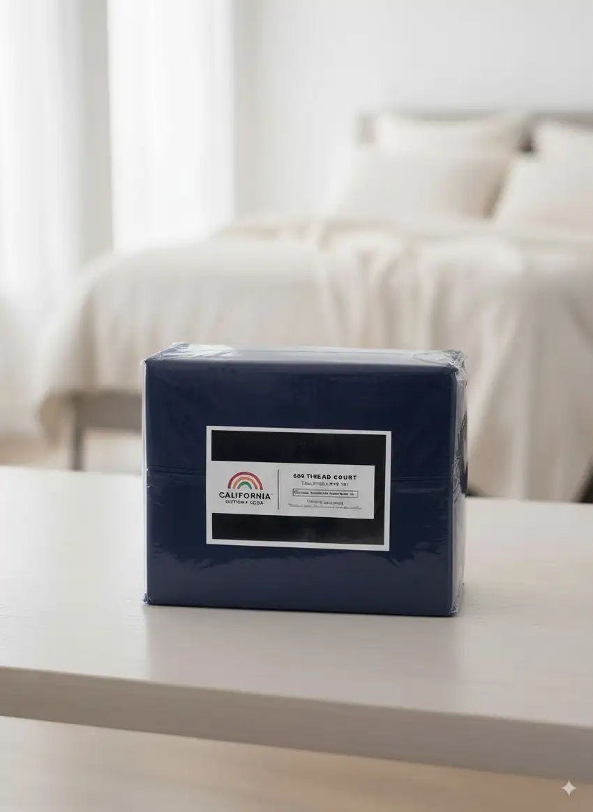 Four Piece Navy Blue Cotton Queen Sheet Set Photo 2