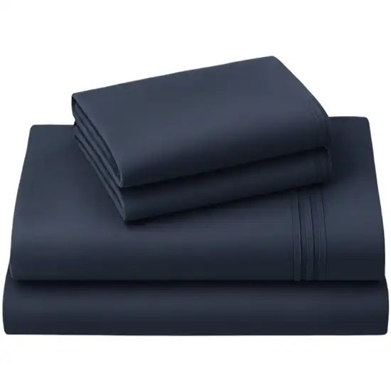 Four Piece Navy Blue Cotton Queen Sheet Set Photo 2