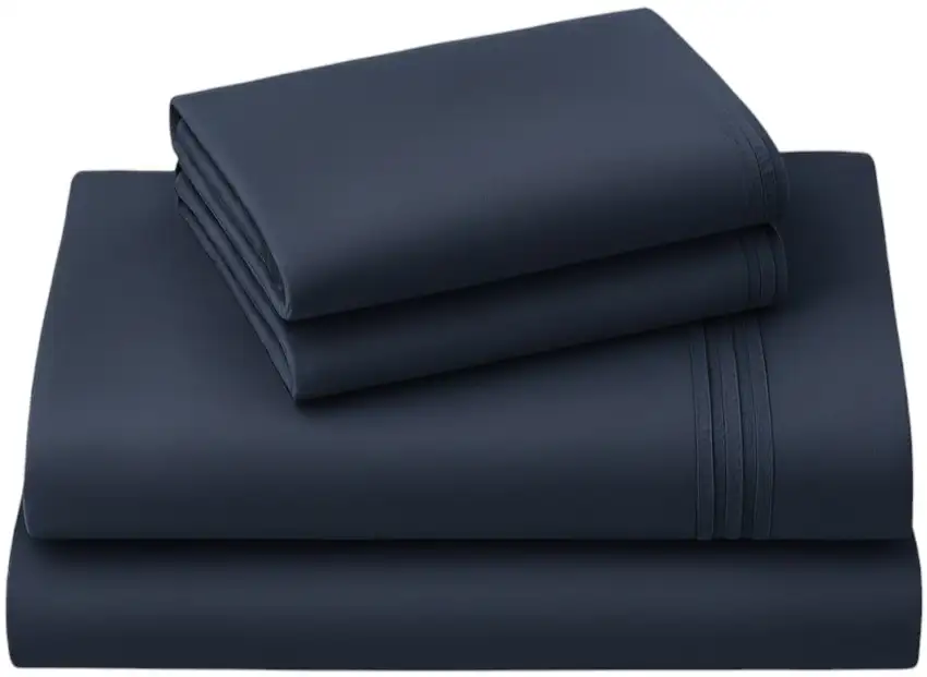Four Piece Navy Blue Cotton Queen Sheet Set Photo 2