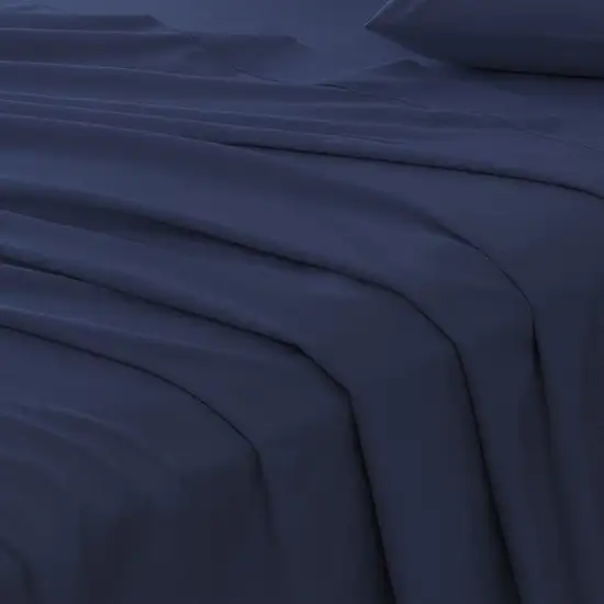 Four Piece Navy Blue Cotton Queen Sheet Set Photo 5