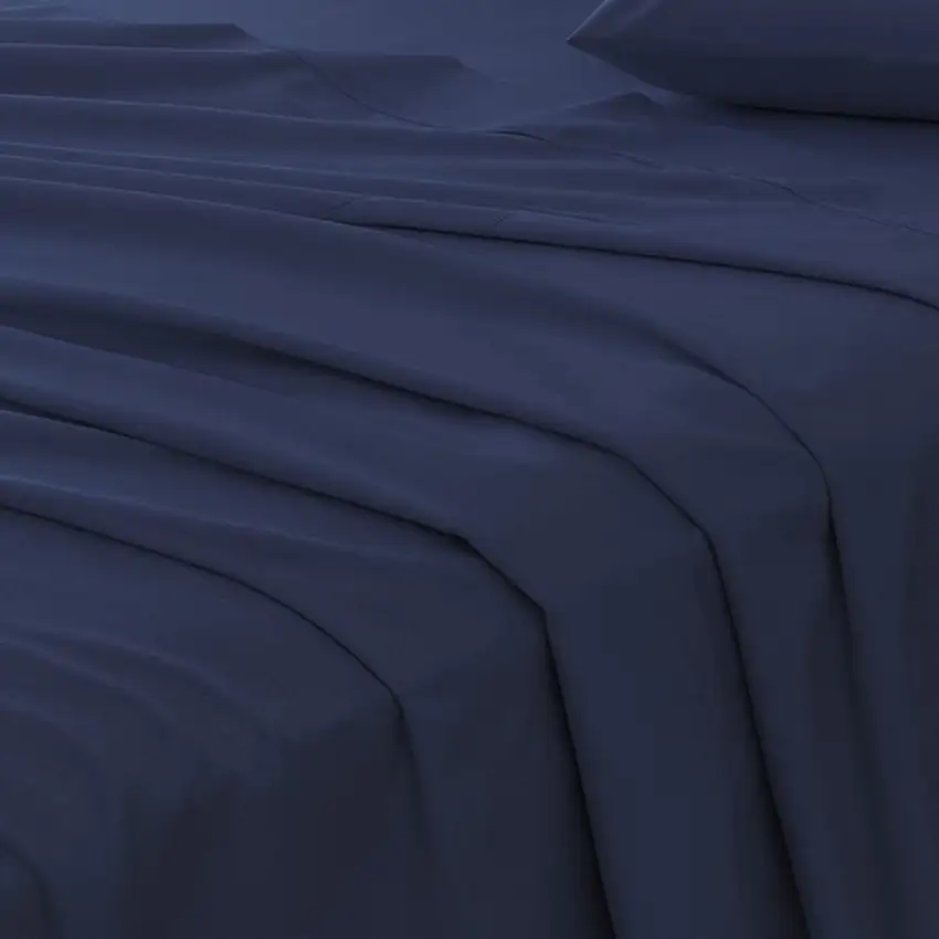 Four Piece Navy Blue Cotton Queen Sheet Set Photo 5