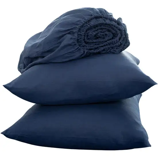 Four Piece Navy Blue Linen Twin Sheet Set Photo 2