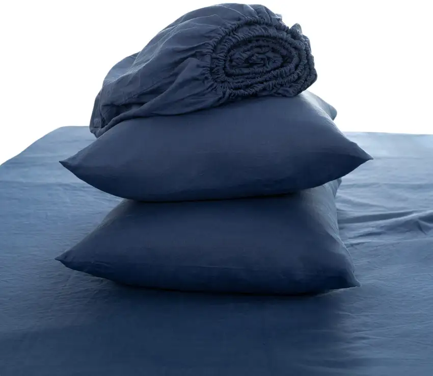 Four Piece Navy Blue Linen Twin Sheet Set Photo 4