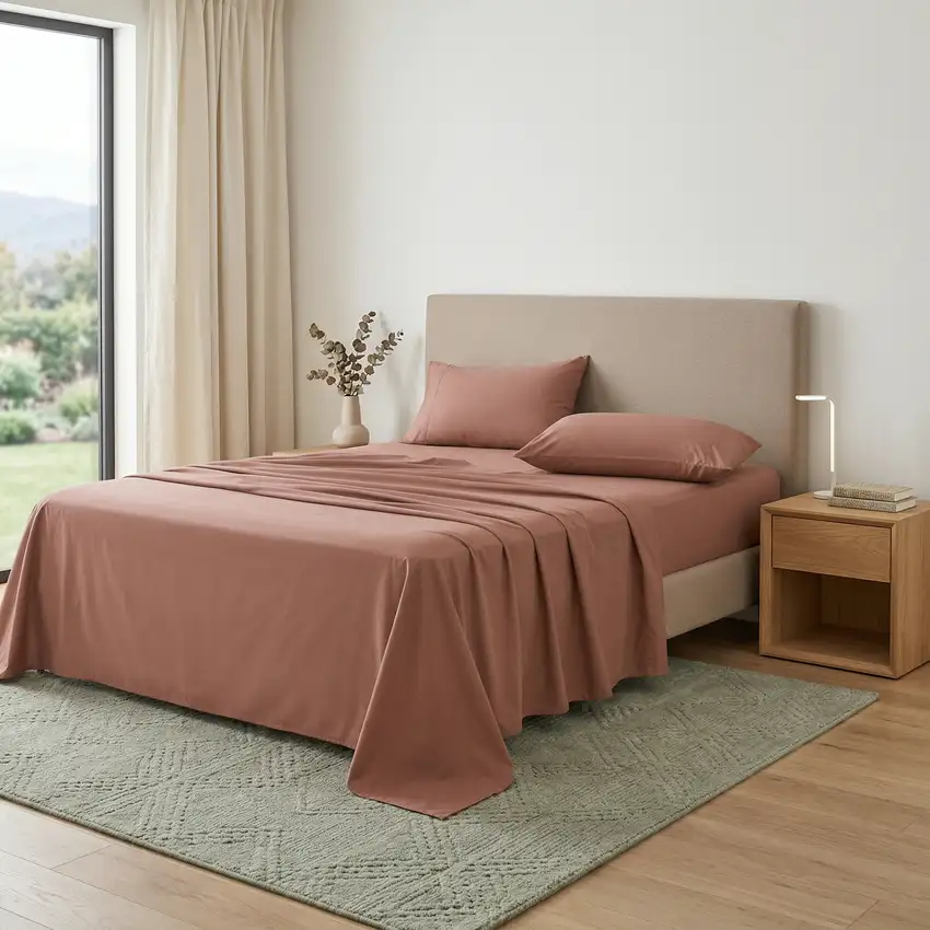 Four Piece Pink Cotton King Sheet Set Photo 1