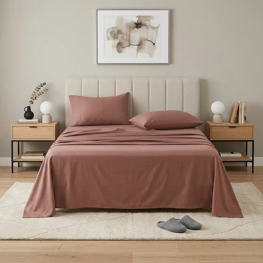 Four Piece Pink Cotton Queen Sheet Set Photo 1