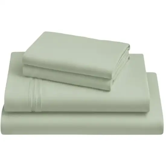 Four Piece Sage Cotton King Sheet Set Photo 2
