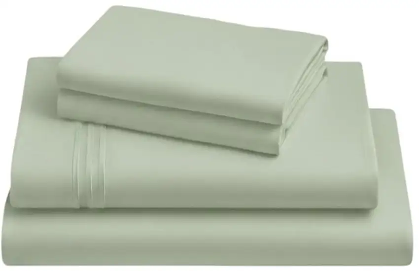 Four Piece Sage Cotton King Sheet Set Photo 2