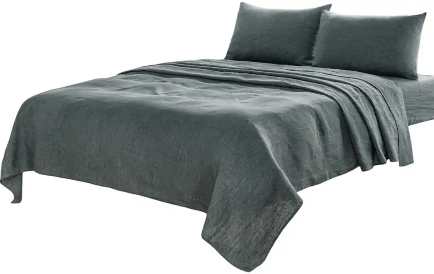 Four Piece Slate Gray Linen Sheet Set Photo 6