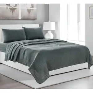Photo of Four Piece Slate Gray Linen Sheet Set