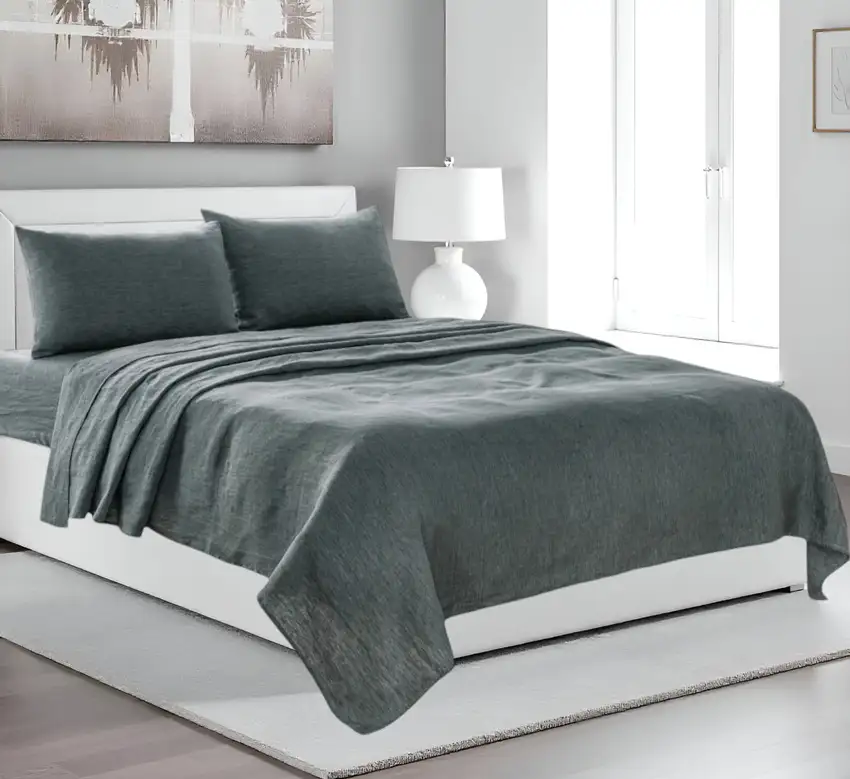 Four Piece Slate Gray Linen Sheet Set Photo 1