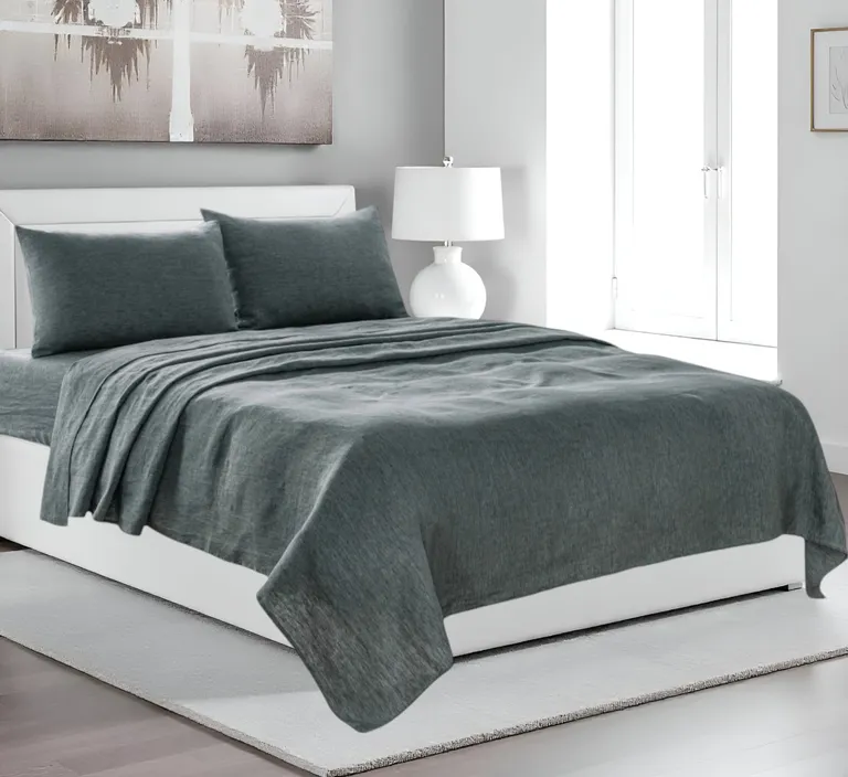 Four Piece Slate Gray Linen Sheet Set Photo 1