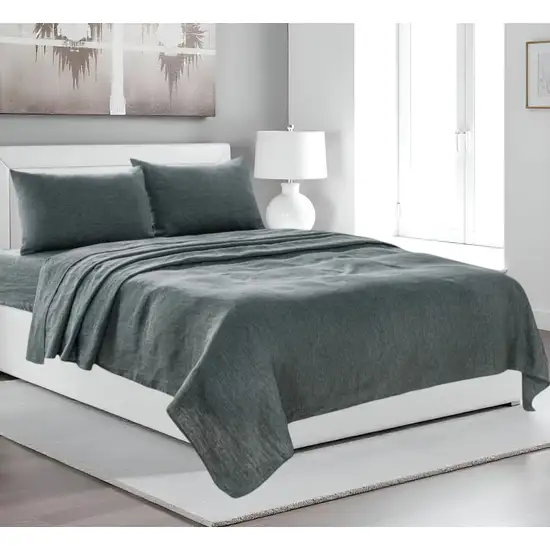 Four Piece Slate Gray Linen Sheet Set Photo 1