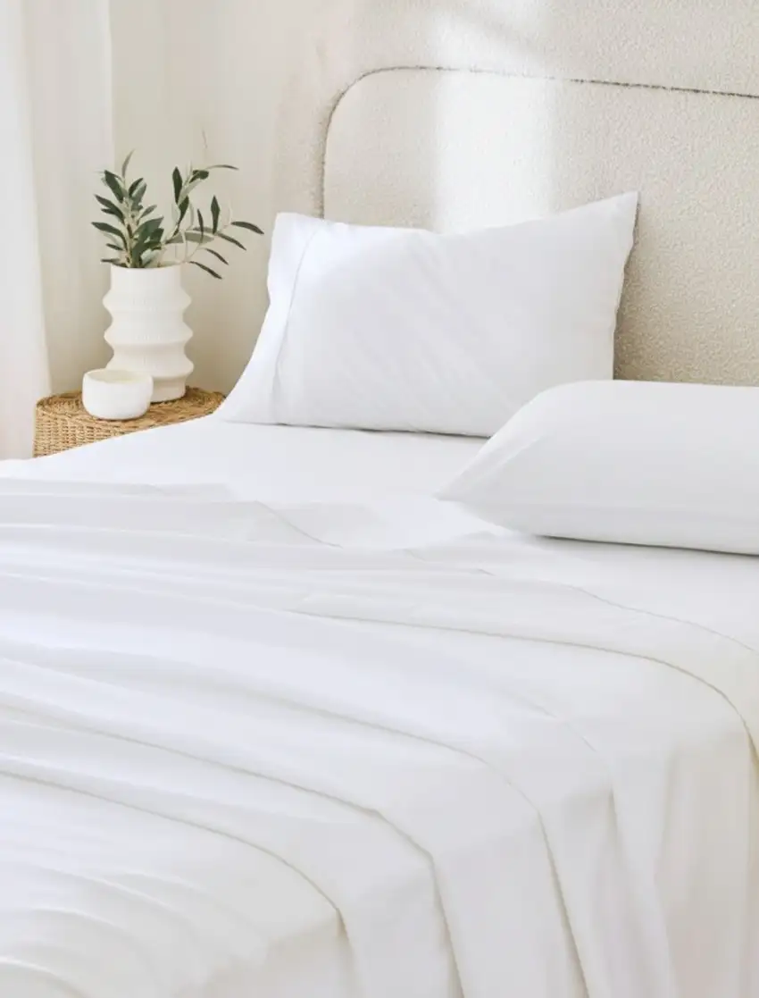 Four Piece White Cotton King Sheet Set Photo 1