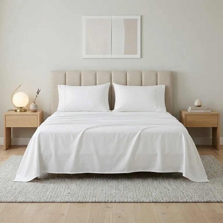 Four Piece White Cotton King Sheet Set Photo 2