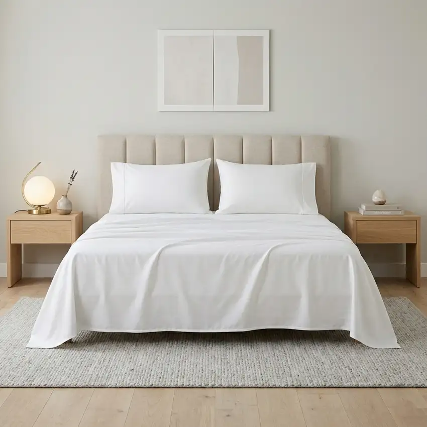 Four Piece White Cotton King Sheet Set Photo 1