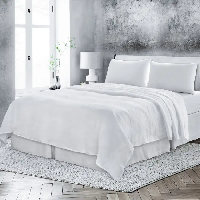 Four Piece White Linen  Double Sheet Set Photo 6