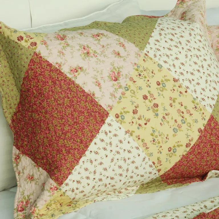 Fragrant Fields - 100% Cotton 3PC Vermicelli-Quilted Patchwork Quilt Set (Full/Queen Size) Photo 2