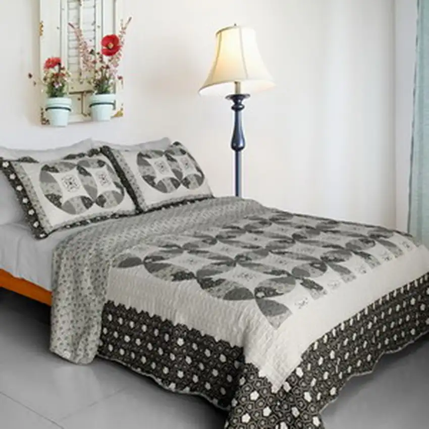 Francesca -  Cotton 3PC Vermicelli-Quilted Patchwork Quilt Set (Full/Queen Size) Photo 2