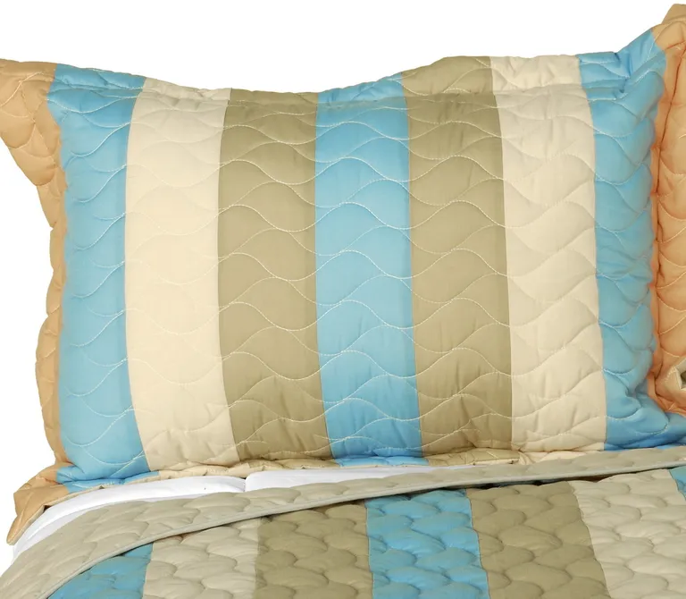 Free Sunday - 3PC Vermicelli-Quilted Patchwork Quilt Set (Full/Queen Size) Photo 2