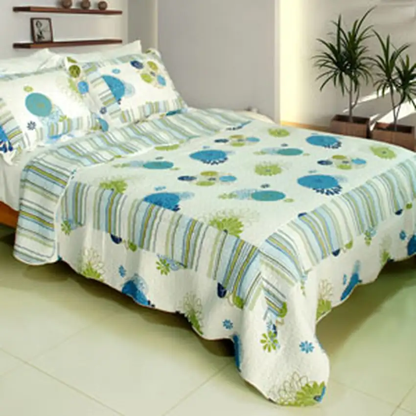 Fresh Sound -  100% Cotton 3PC Vermicelli-Quilted Patchwork Quilt Set (Full/Queen Size) Photo 2