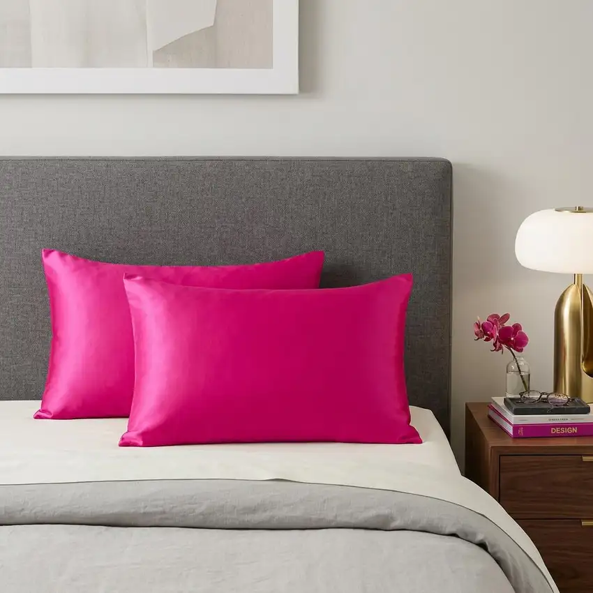 Two Piece Fuchsia Satin And Satin Pillowcases Envelope Photo 1