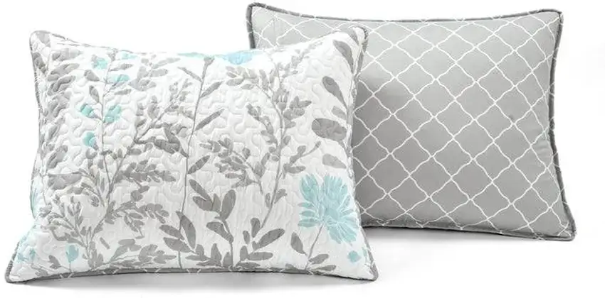 Full/Queen Blue Grey Floral Light/Thin Quilt Set Photo 5