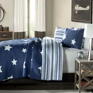 Photo of Full / Queen Navy Stars And Stripes At Night Quilt Coverlet Bedspread Set
