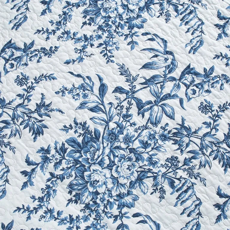 Full/Queen 3 Piece Bed In A Bag Reversible Blue White Floral Cotton Quilt Set Photo 4