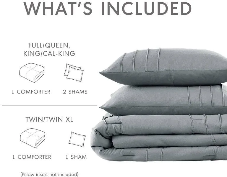 Full/Queen Size Microfiber Pleated Soft Washed Comforter Set Blue/Gray Photo 5