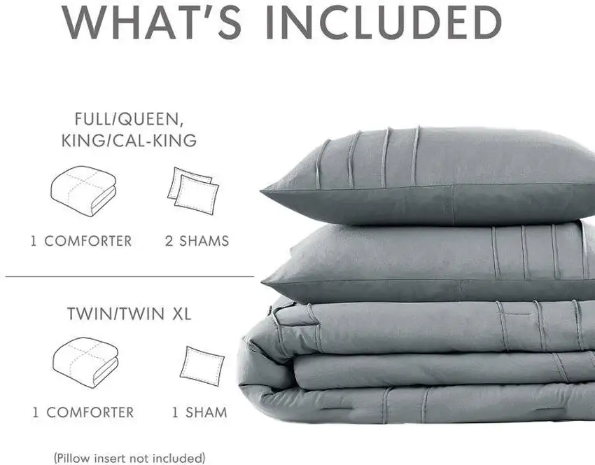 Full/Queen Size Microfiber Pleated Soft Washed Comforter Set Blue/Gray Photo 5
