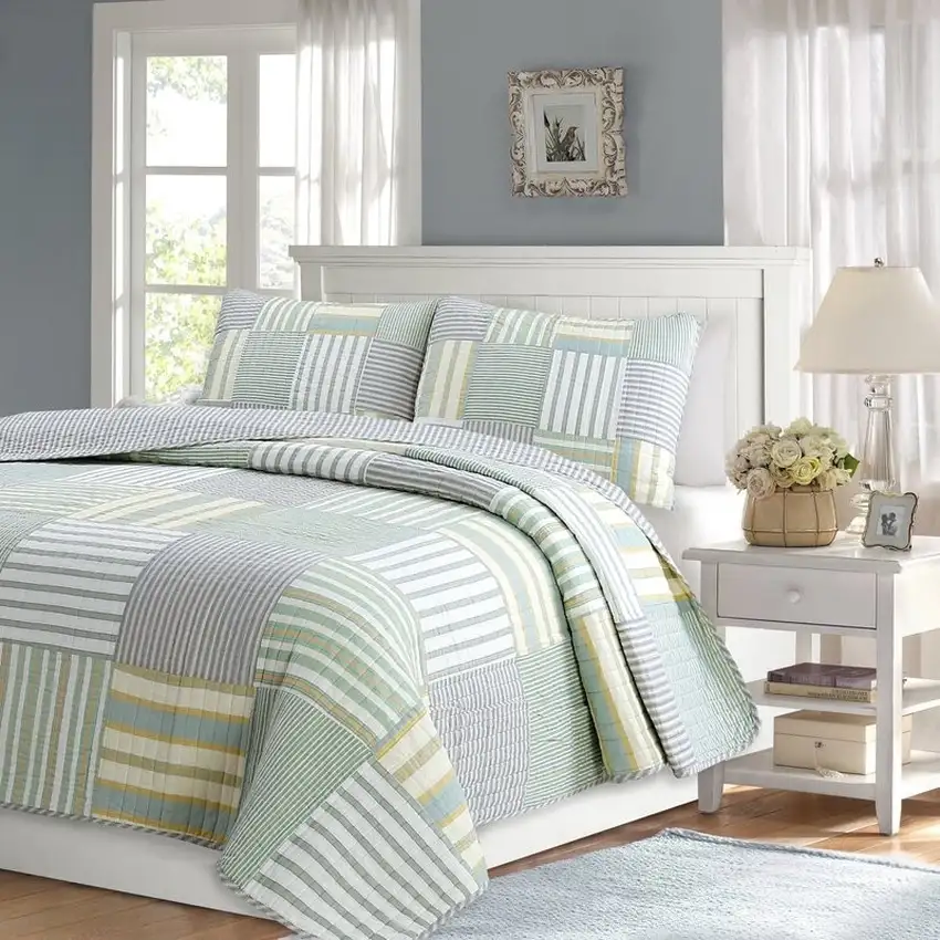 Full/Queen Size Soft Reversible Patches 100% Cotton Quilt Set Photo 1