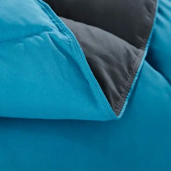 Full/Queen Traditional Microfiber Reversible 3 Piece Comforter Set in Blue/Grey Photo 3