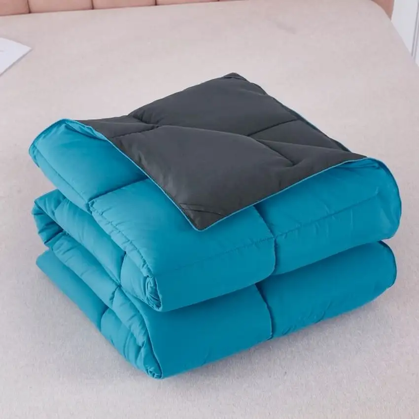Full/Queen Traditional Microfiber Reversible 3 Piece Comforter Set in Blue/Grey Photo 2