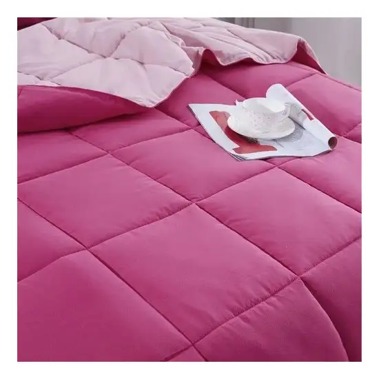 Full/Queen Traditional Microfiber Reversible 3 Piece Comforter Set in Pink Photo 2